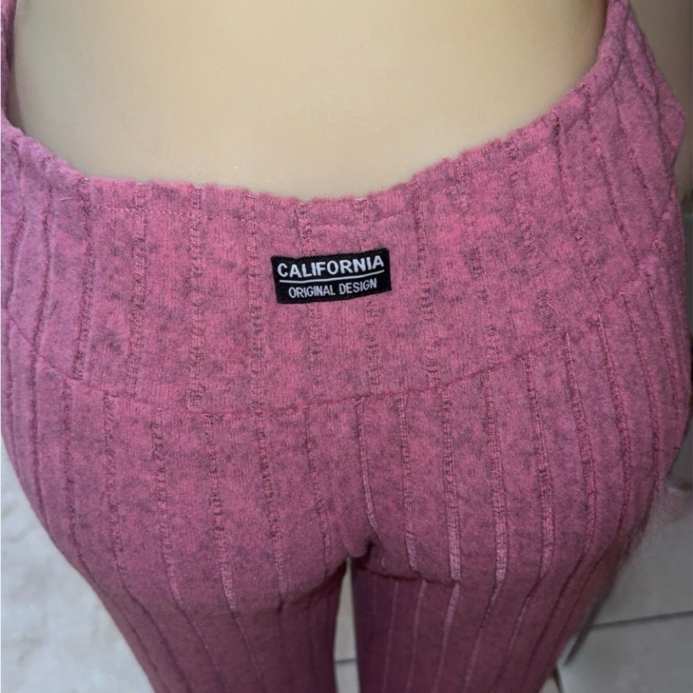 Two-Piece Pink Ribbed Knit Crop Top & Pants Set - Picture 4 of 5
